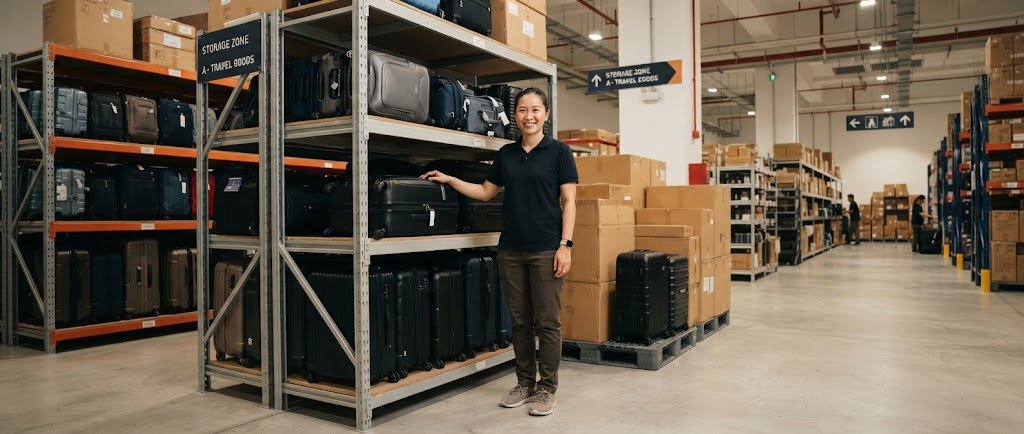 Stacked luggage in the Modern Luggage warehouse, Singapore